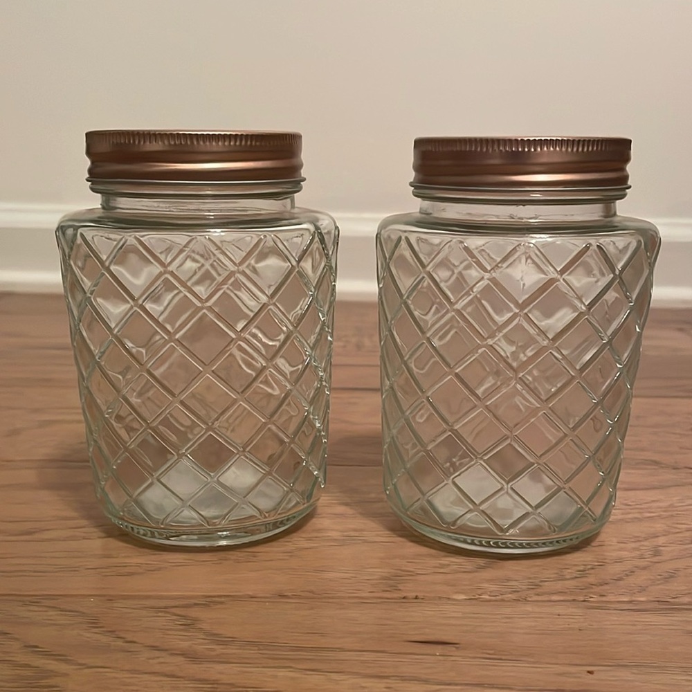 Diamond Pattern Glass Jars with Copper Lids